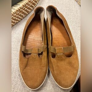 Frye Suede Flats | Brown Leather Ballet Flats with Elastic Strap | Size 8